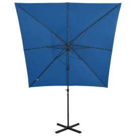 Umbrelă suspendată cu stâlp și led-uri, albastru azuriu, 250 cm, 6 image
