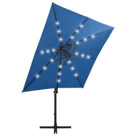 Umbrelă suspendată cu stâlp și led-uri, albastru azuriu, 250 cm, 4 image