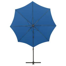 Umbrelă suspendată cu stâlp și led-uri, albastru azuriu, 300 cm, 7 image