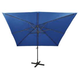 Umbrelă suspendată cu stâlp și led-uri, albastru azuriu, 300 cm, 6 image