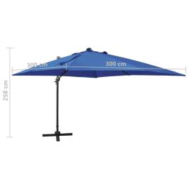 Umbrelă suspendată cu stâlp și led-uri, albastru azuriu, 300 cm, 11 image