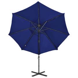 Umbrelă suspendată cu stâlp și led-uri, albastru azuriu, 300 cm, 8 image