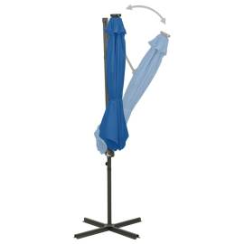 Umbrelă suspendată cu stâlp și led-uri, albastru azuriu, 300 cm, 4 image