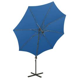 Umbrelă suspendată cu stâlp și led-uri, albastru azuriu, 300 cm, 5 image