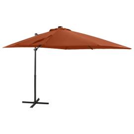 Umbrelă suspendată cu stâlp și led-uri, cărămiziu, 250 cm