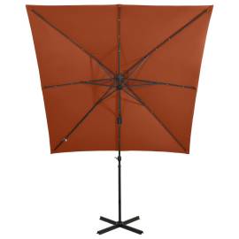 Umbrelă suspendată cu stâlp și led-uri, cărămiziu, 250 cm, 5 image