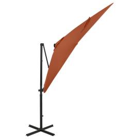 Umbrelă suspendată cu stâlp și led-uri, cărămiziu, 250 cm, 2 image