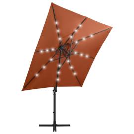 Umbrelă suspendată cu stâlp și led-uri, cărămiziu, 250 cm, 3 image