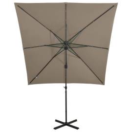 Umbrelă suspendată cu stâlp și led-uri, gri taupe, 250 cm, 6 image