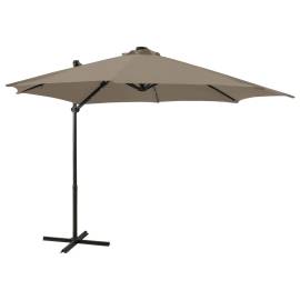 Umbrelă suspendată cu stâlp și led-uri, gri taupe, 300 cm