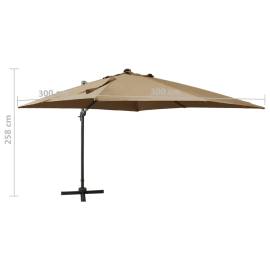 Umbrelă suspendată cu stâlp și led-uri, gri taupe, 300 cm, 11 image