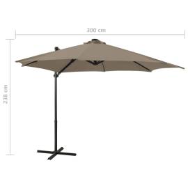 Umbrelă suspendată cu stâlp și led-uri, gri taupe, 300 cm, 11 image