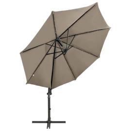 Umbrelă suspendată cu stâlp și led-uri, gri taupe, 300 cm, 4 image