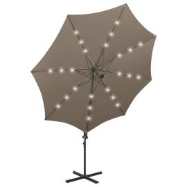 Umbrelă suspendată cu stâlp și led-uri, gri taupe, 300 cm, 6 image