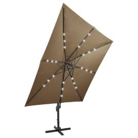 Umbrelă suspendată cu stâlp și led-uri, gri taupe, 300 cm, 7 image