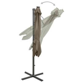 Umbrelă suspendată cu stâlp și led-uri, gri taupe, 300 cm, 8 image
