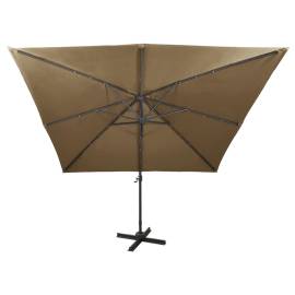 Umbrelă suspendată cu stâlp și led-uri, gri taupe, 300 cm, 5 image