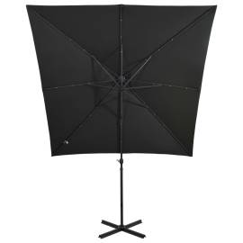 Umbrelă suspendată cu stâlp și led-uri, negru, 250 cm, 6 image