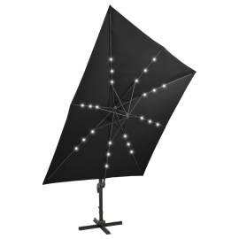 Umbrelă suspendată cu stâlp și led-uri, negru, 300 cm, 5 image