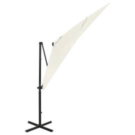 Umbrelă suspendată cu stâlp și led-uri, nisipiu, 250 cm, 5 image