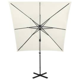 Umbrelă suspendată cu stâlp și led-uri, nisipiu, 250 cm, 4 image