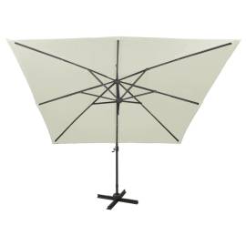 Umbrelă suspendată cu stâlp și led-uri, nisipiu, 300 cm, 4 image
