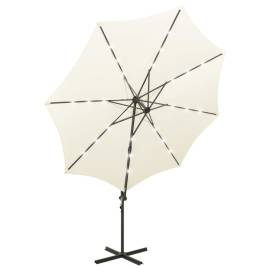 Umbrelă suspendată cu stâlp și led-uri, nisipiu, 300 cm, 5 image