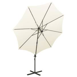 Umbrelă suspendată cu stâlp și led-uri, nisipiu, 300 cm, 6 image