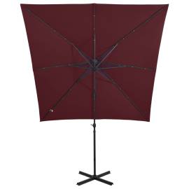 Umbrelă suspendată cu stâlp și led-uri, roșu bordo, 250 cm, 6 image