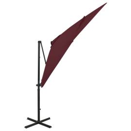 Umbrelă suspendată cu stâlp și led-uri, roșu bordo, 250 cm, 3 image
