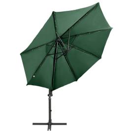 Umbrelă suspendată cu stâlp și led-uri, verde, 300 cm, 4 image