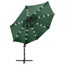 Umbrelă suspendată cu stâlp și led-uri, verde, 300 cm, 3 image