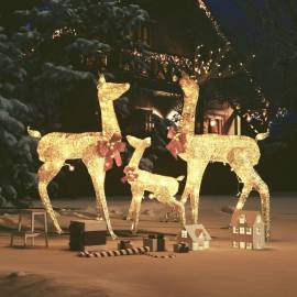 Decorațiune de crăciun familie reni, 201 led-uri, auriu
