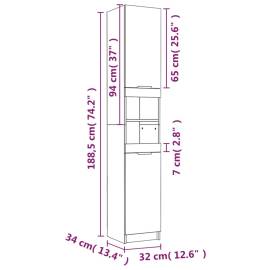 Dulap de baie, alb, 32x34x188,5 cm, lemn compozit, 11 image