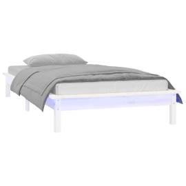 Cadru de pat cu led, alb, 100x200 cm, lemn masiv, 3 image