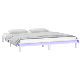 Cadru de pat cu led, alb, 120x200 cm, lemn masiv, 3 image
