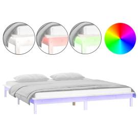 Cadru de pat cu led, alb, 120x200 cm, lemn masiv, 2 image