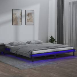 Cadru de pat cu led, gri, 120x200 cm, lemn masiv