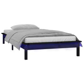 Cadru de pat cu led, negru, 90x200 cm, lemn masiv, 3 image