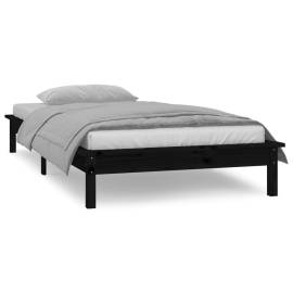 Cadru de pat cu led, negru, 90x200 cm, lemn masiv, 4 image