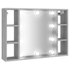 Dulap cu oglindă și led, gri sonoma, 76x15x55 cm, 2 image