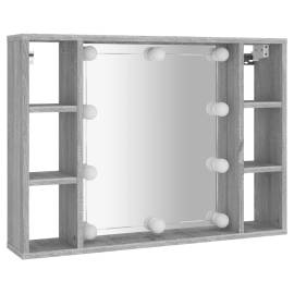 Dulap cu oglindă și led, gri sonoma, 76x15x55 cm, 3 image