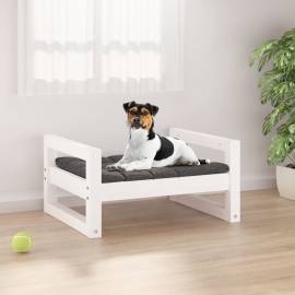 Pat pentru câini, alb, 55,5x45,5x28 cm, lemn masiv de pin
