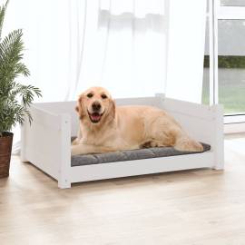 Pat pentru câini, alb, 75,5x55,5x28 cm, lemn masiv de pin, 3 image