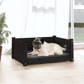 Pat pentru câini, negru, 65,5x50,5x28 cm, lemn masiv de pin, 3 image