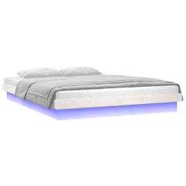 Cadru de pat cu led super king 6ft, alb, 180x200 cm, lemn masiv, 5 image