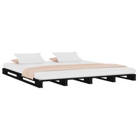 Cadru de pat king size 5ft, negru, 150x200 cm lemn masiv de pin, 3 image