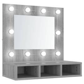 Dulap cu oglindă și led, gri sonoma, 60x31,5x62 cm, 2 image