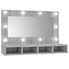 Dulap cu oglindă și led, gri sonoma, 90x31,5x62 cm, 2 image