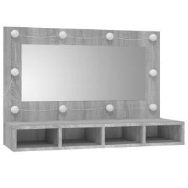 Dulap cu oglindă și led, gri sonoma, 90x31,5x62 cm, 3 image